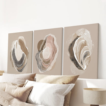 Vintage Oyster Shell Sketch. Minimalist Coastal Wall Art Set