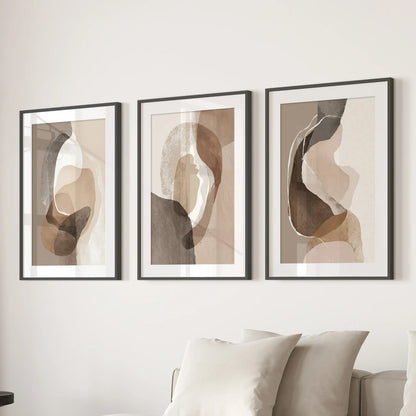 Neutral Abstract Wall Art Set of 3. Modern Earth Tone Prints
