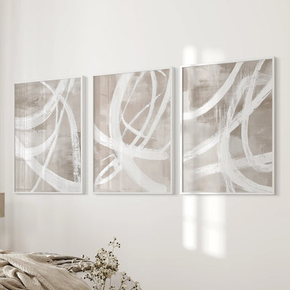 Modern Minimalist Abstract Triptych. Neutral Brush Stroke Art