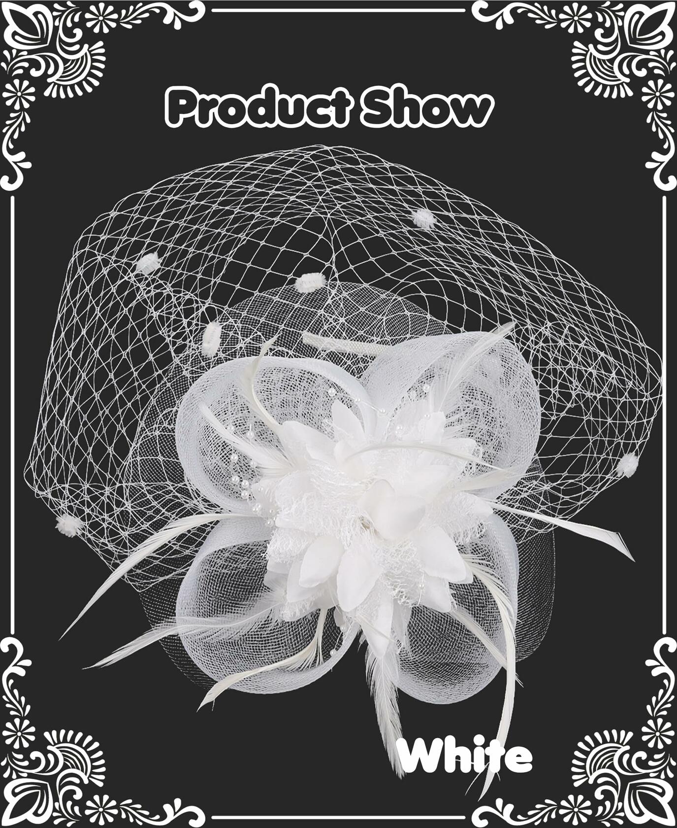 Kidukso Fascinators Hat Vintage 1925s Derby Mesh Veil Feathers White