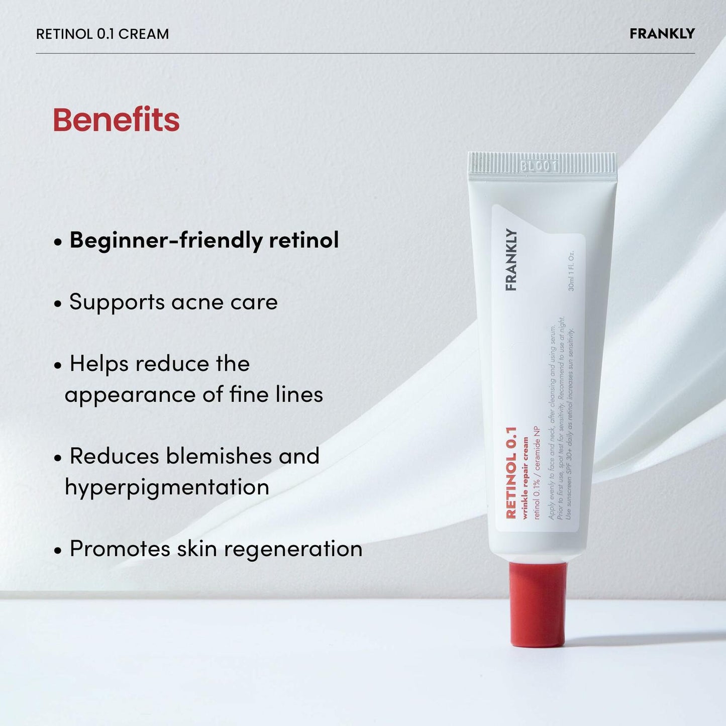 BestBy12/26 FRANKLY Retinol 0.1% Cream 1.01oz Night Anti-Aging Korean Skin Care