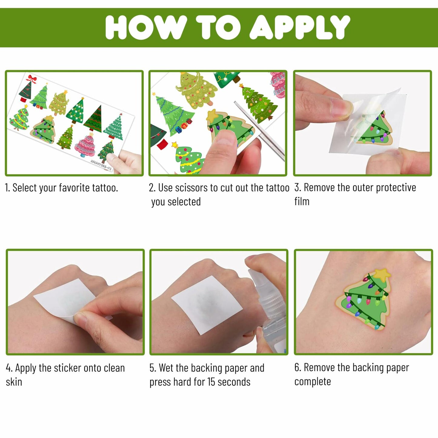 MeoIsDaBest 105 PCS Christmas Tree Temporary Tattoos Multi Color Party Favors