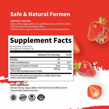 BestBy09/26 ElevateLife Magnesium Citrate Gummies 420mg 90 Vegan Strawberry