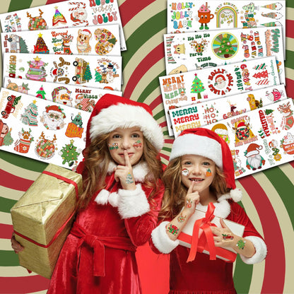 MeoIsDaBest 100 PCS Groovy Christmas Temporary Tattoos Retro Boho Multicolor