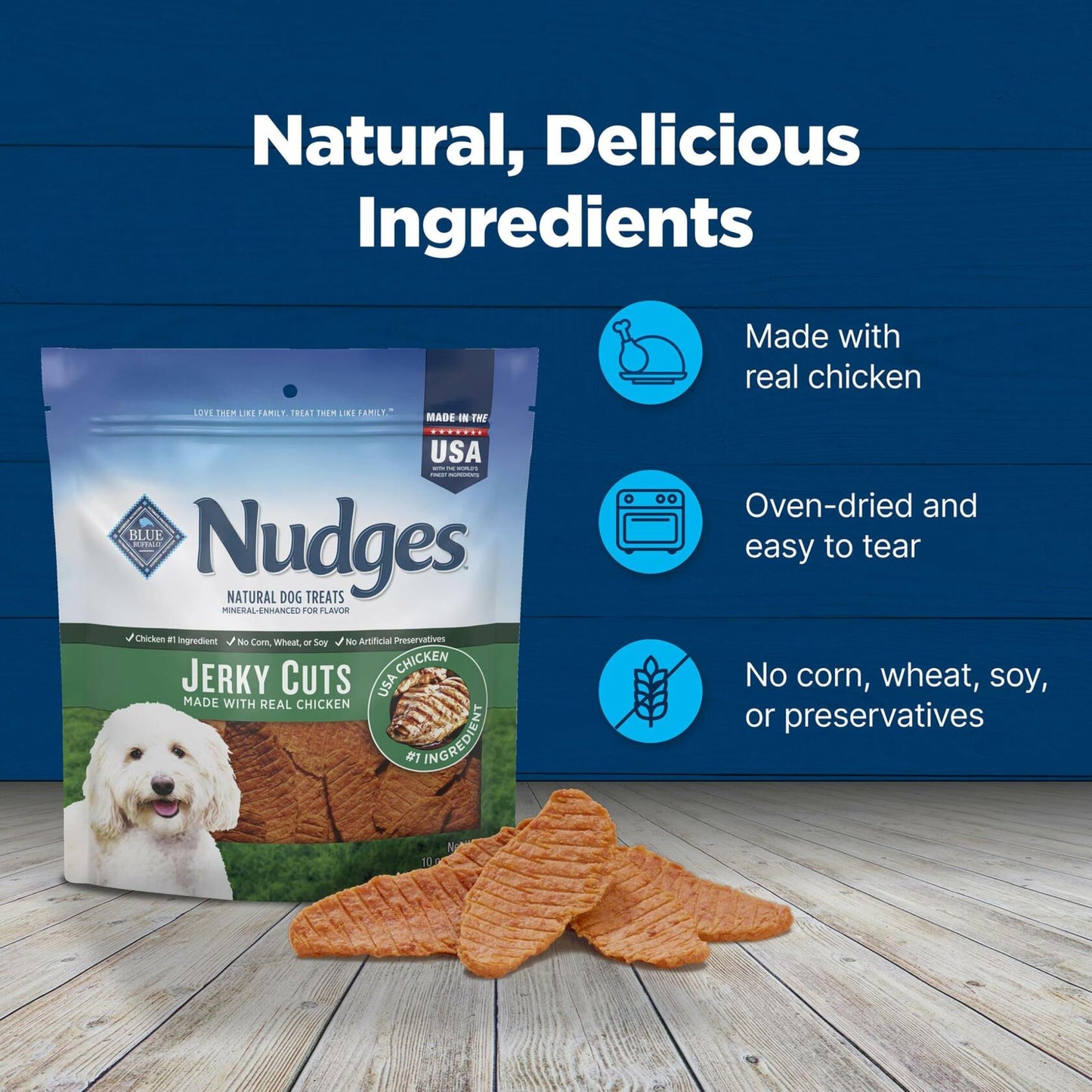 BestBy11/28/2025 Blue Buffalo Nudges Jerky Cuts Dog Treats Chicken 10oz USA