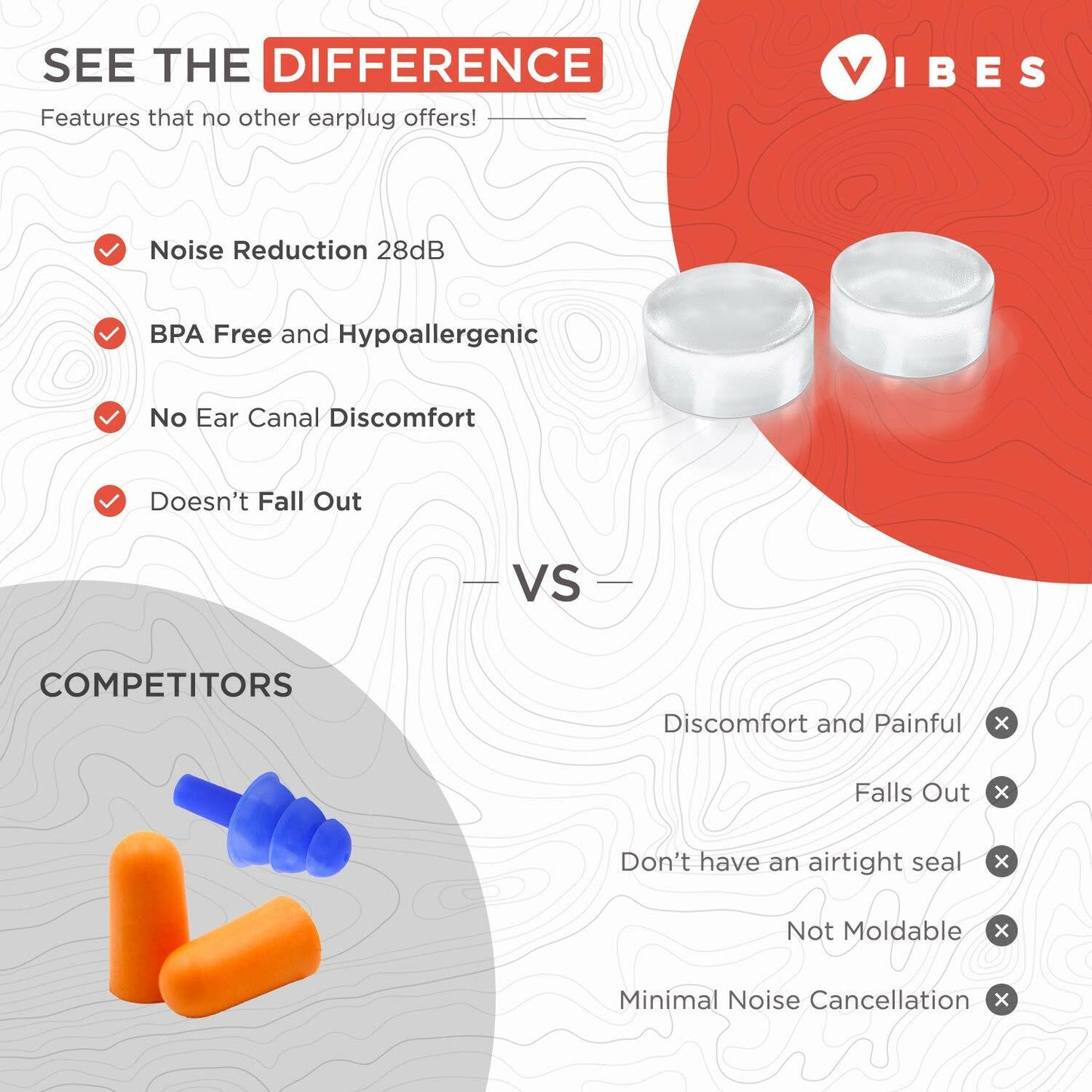 Vibes Silicone Ear Plugs Waterproof Moldable Gel Noise Blocking 6 Pairs