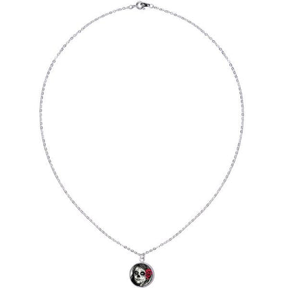 Katrina Sugar Skull with Rose Flower Silver Plated Chain Necklace