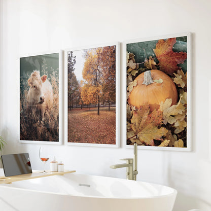 Autumn Farmhouse Prints. Cow, Fall Trees, Pumpkin Decor