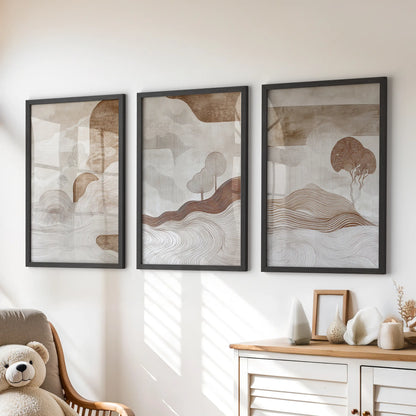 Wabi Sabi Line Art Set of 3 Prints. Earth Tones Landscape