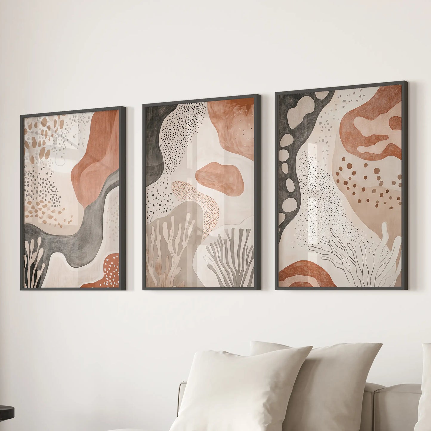 Neutral Terracotta 3 Piece Wall Art. Boho Abstract Prints