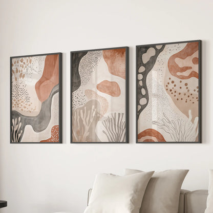 Neutral Terracotta 3 Piece Wall Art. Boho Abstract Prints