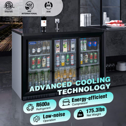 Orikool 53-Inch Energy Efficient Commercial Back Bar Drink Cooler With LED Lighting And 3 Glass Doors (SAK12097)