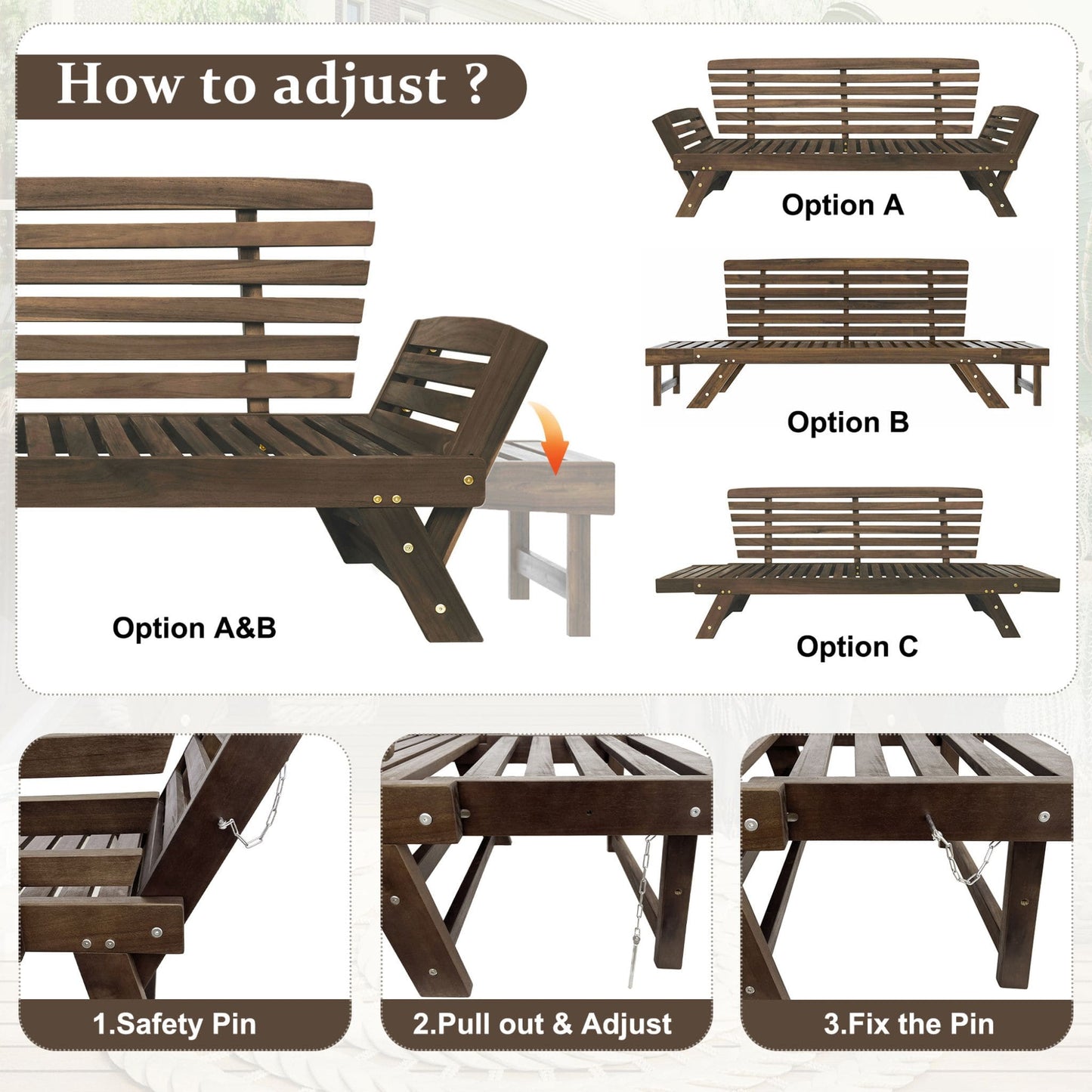 Alora Outdoor Adjustable Wooden Patio Daybed Sofa With Cushions (SAK41345)