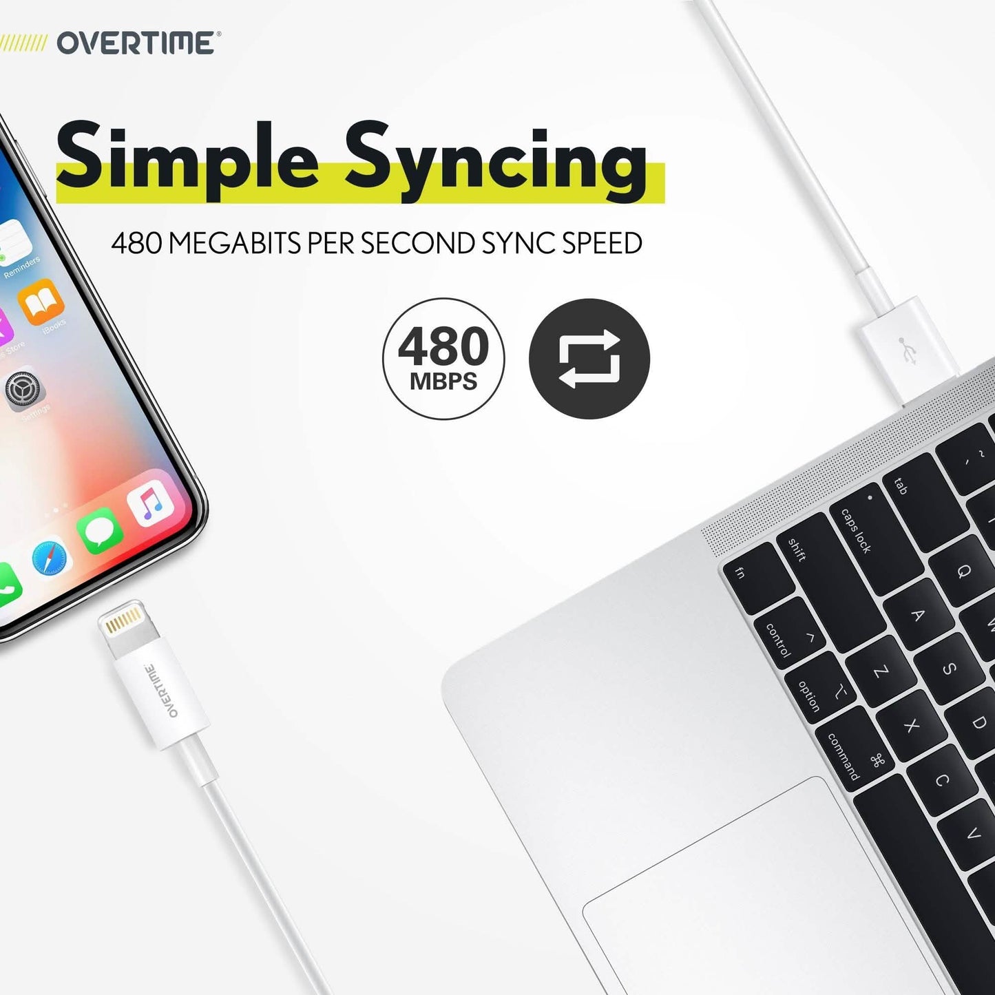 Overtime Apple MFi Certified Lightning To USB Cable 1Ft, iPhone Charger and Sync Cable