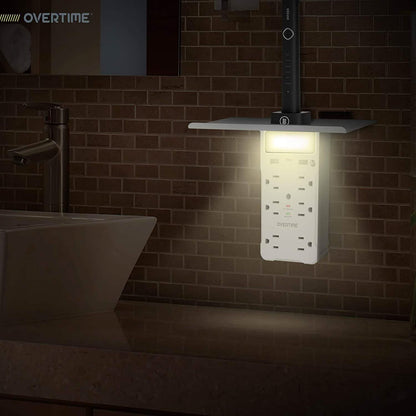 Overtime USB Outlet Shelf Night Light - Multi Plug Outlet Extender with Surge Protector