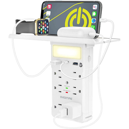 Overtime USB Outlet Shelf Night Light - Multi Plug Outlet Extender with Surge Protector