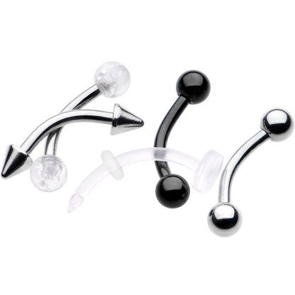 16G 5/16 Curved Barbell Eyebrow Ring Set of 5