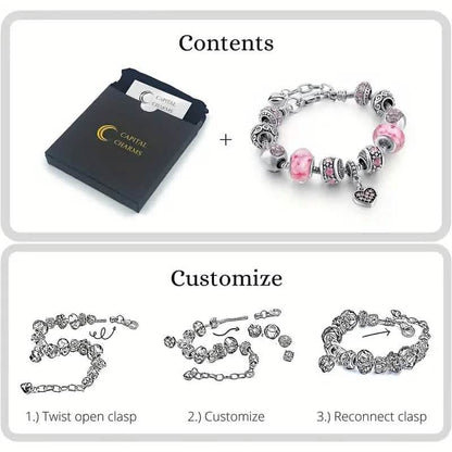Pink Heart-Shaped Pendant Bracelet