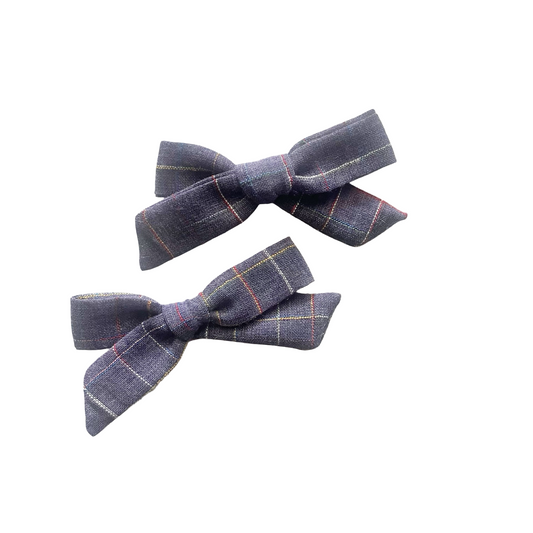 Vintage Primary Stitched Chambray Pigtail Bows