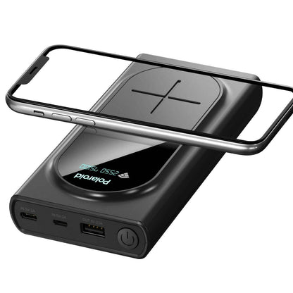 Polaroid Portable Wireless Power Bank - 10000mAh, USB Charging, Digital Display