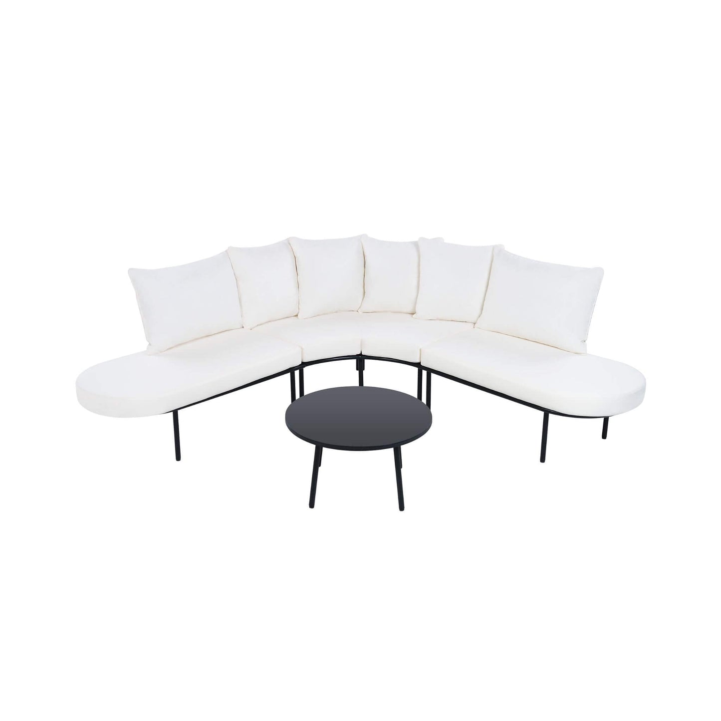 Alora Premium Half-Moon 6-Person Curved All-Weather Outdoor Furniture Sofa Patio Set With Coffee Table And Cushions (SAK76332)