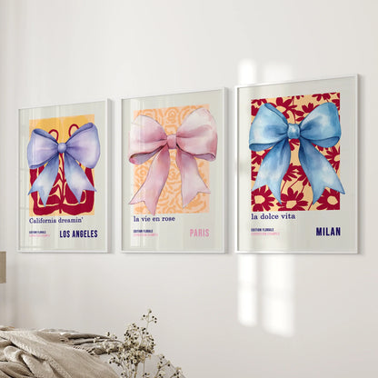 Girly Bow Wall Art Trio. Preppy Pastel Fashion Quotes Posters