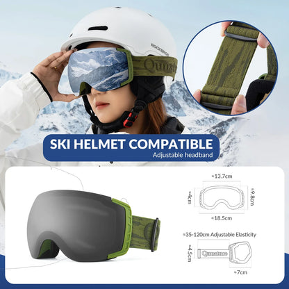 Anti-Fog Ski Goggles UV400 Protection Double-Layer Lenses for Clear View