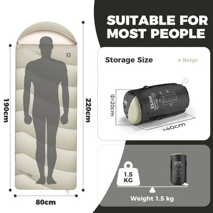 Cotton Envelope Portable Backpacking Sleeping Bag for Outdoor Camping with Compression Sack