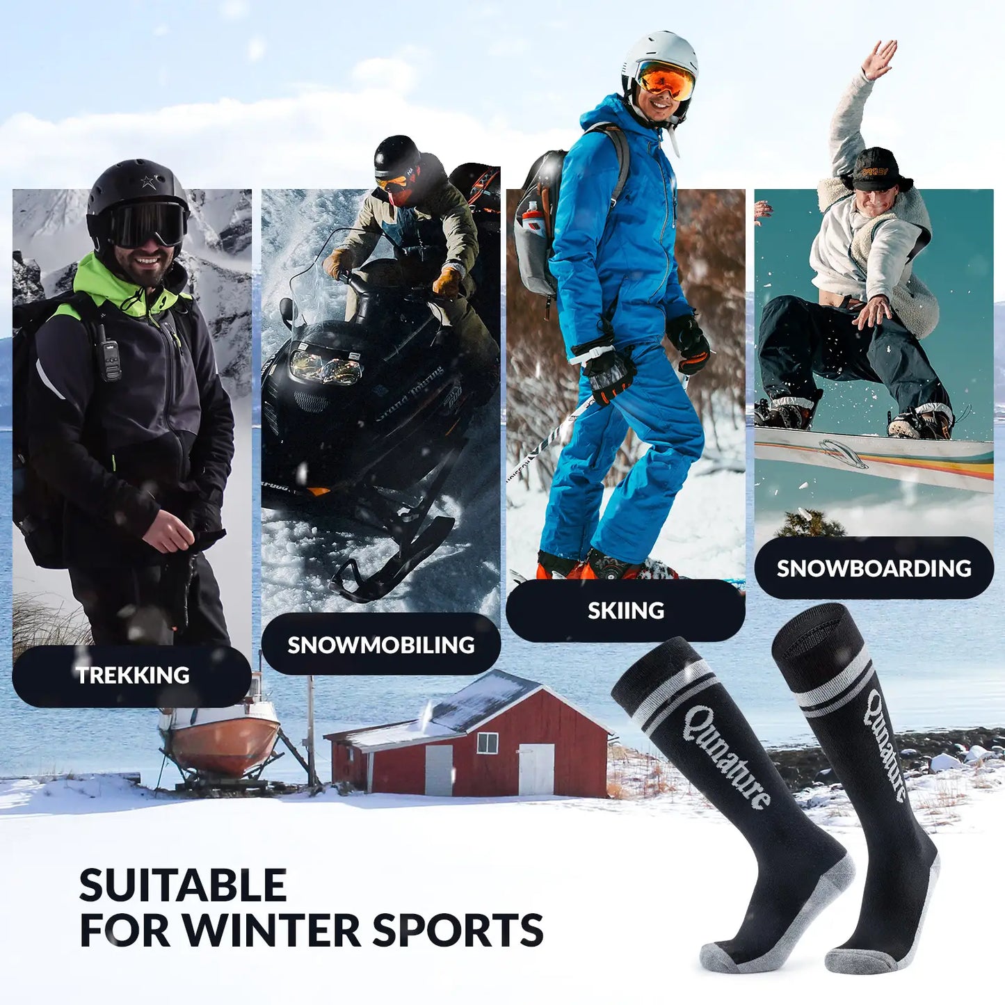 Thermal Wool Blend Ski Socks, Cold Weather Knee-high Warm Socks for Winter