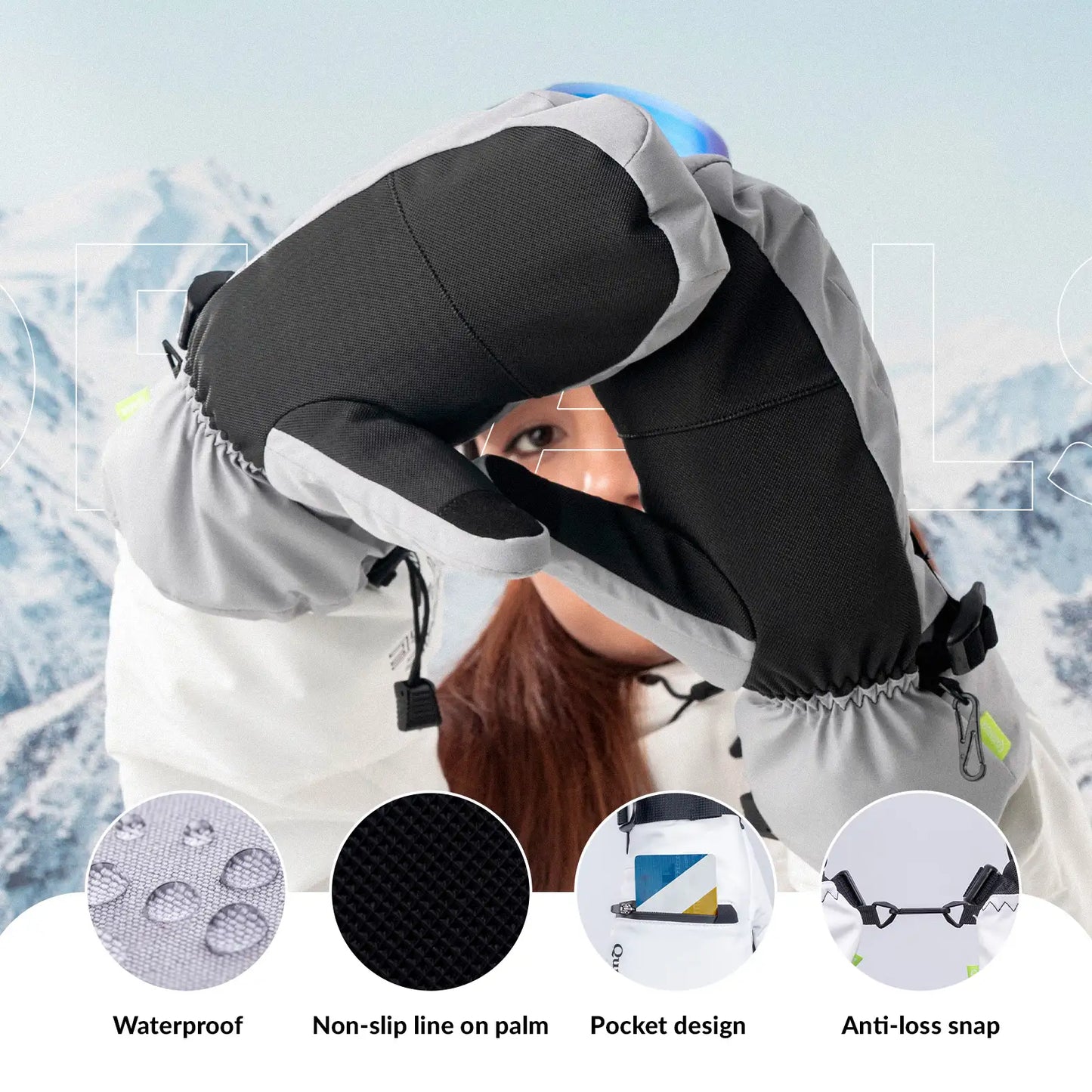 Windproof Waterproof Thermal Ski Gloves Double-Layer Insulation Touchscreen