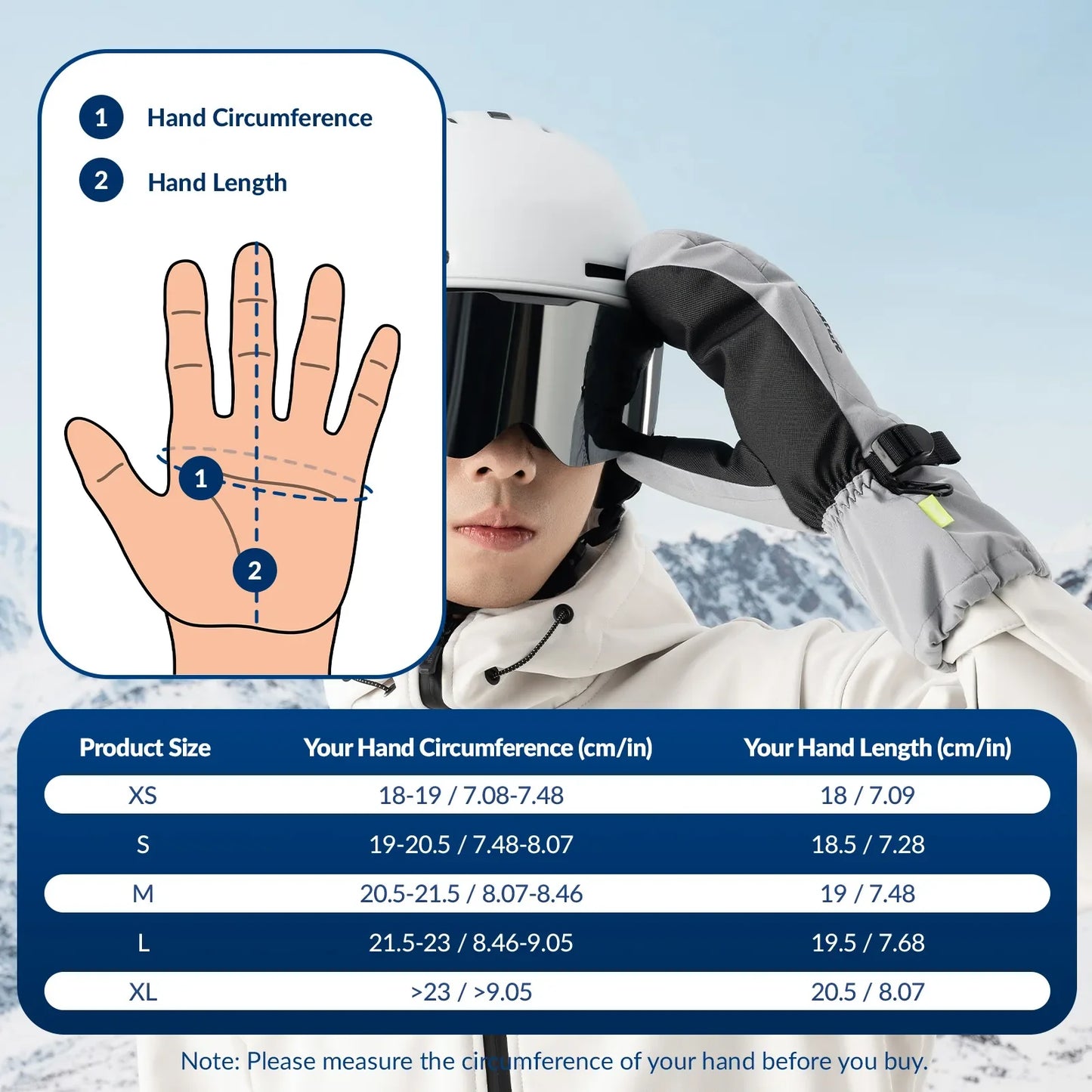Windproof Full-Palm Ski Gloves with Touchscreen Grip