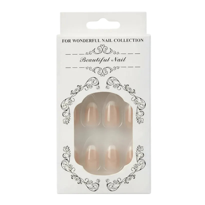 Salon-Style French Tip Press-On Nails - Oval 05