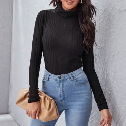 Rolled Neck Rib-knit Tee