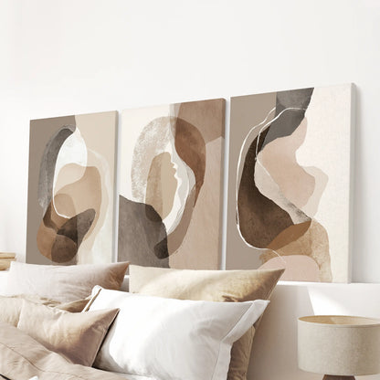 Neutral Abstract Wall Art Set of 3. Modern Earth Tone Prints