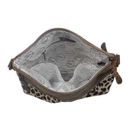 Myra Feline Hairon Leather Crossbody Bag Suede Finish, Leopard Print Front, Adjustable Strap for Everyday Chic