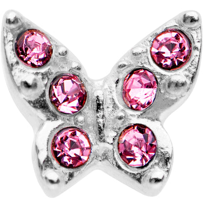 16G Pink Gem Silver Tone Butterfly Tragus Cartilage Earring