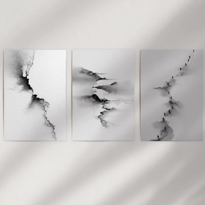 Abstract Mountain 3 Piece Wall Art. Black White Minimalist