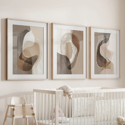 Neutral Abstract Wall Art Set of 3. Modern Earth Tone Prints