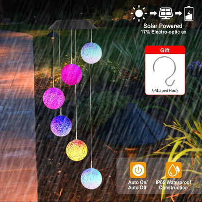 Solar Powered LED Ball Wind Chimes - Color Changing LED String Light