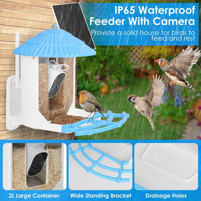 Solar Powered Smart Bird Feeder with PIR Motion AI Two-Way Audio