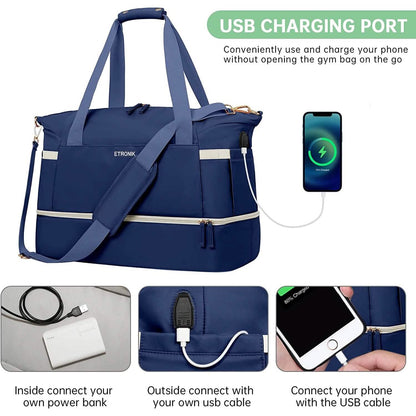 Sports Travel Duffel Bag with USB Charging Port