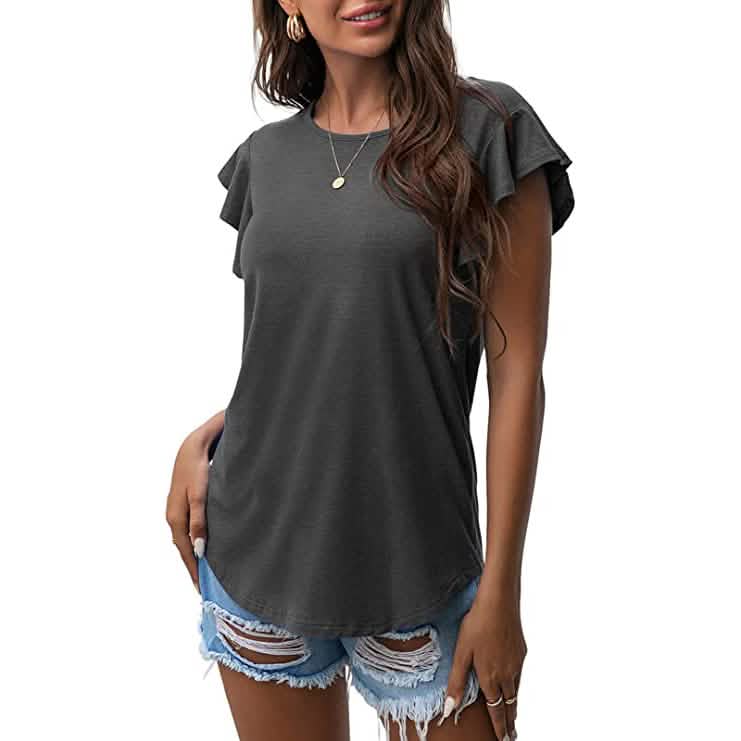 Summer Knit Ruffle Short Sleeve Top