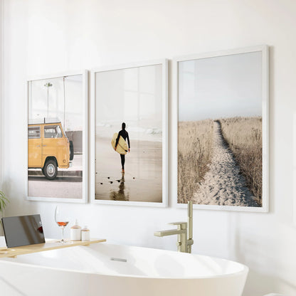 California Beach Set of 3 Prints. Surfer, Retro Van Decor