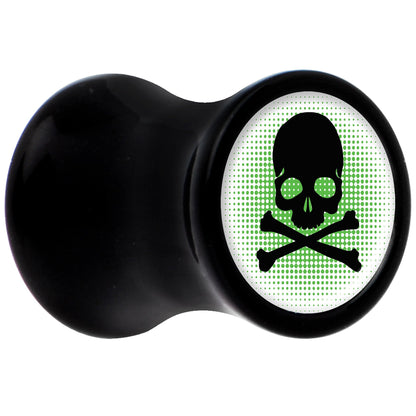 Black Acrylic Green Black Skull Saddle Plug Set 2G