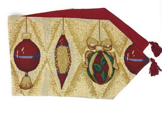 DaDa Bedding Elegant Christmas Ornaments Gold Red Tapestry Dining Table Runner (6139)