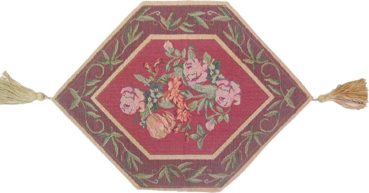 DaDa Bedding Romantic Floral Field of Roses Burgundy Red Tapestry Table Runner (5594)