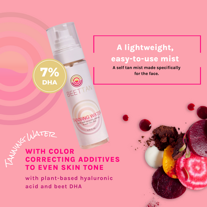 Tanning Water with Color Correcting Additives to Even Skin Tone