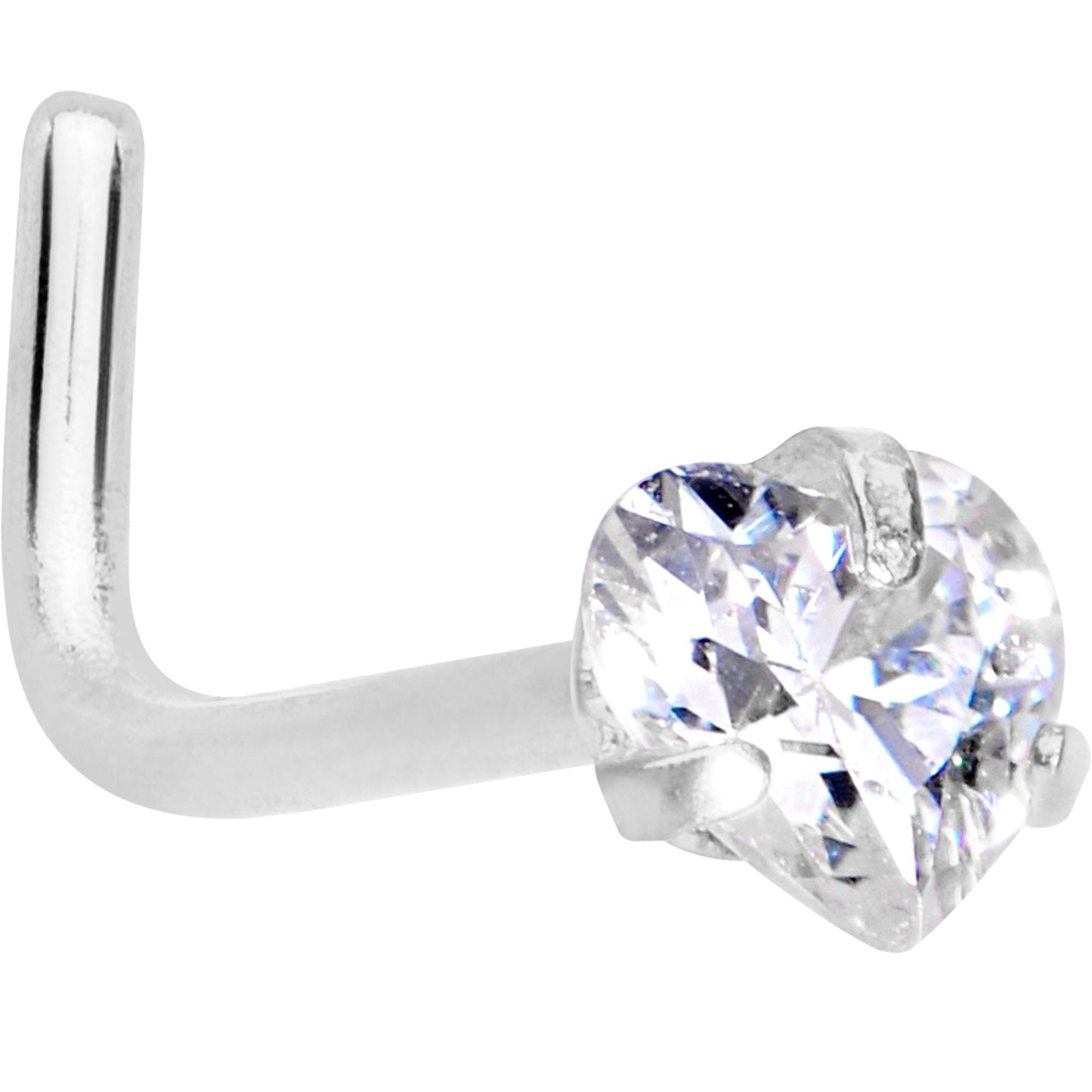 20G 1/4 Clear Heart 3mm CZ Gem Steel L-Shape Nose Ring