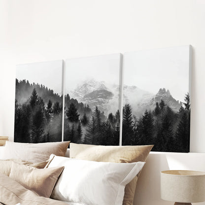 Black White Forest Triptych. Misty Mountains Nature Posters