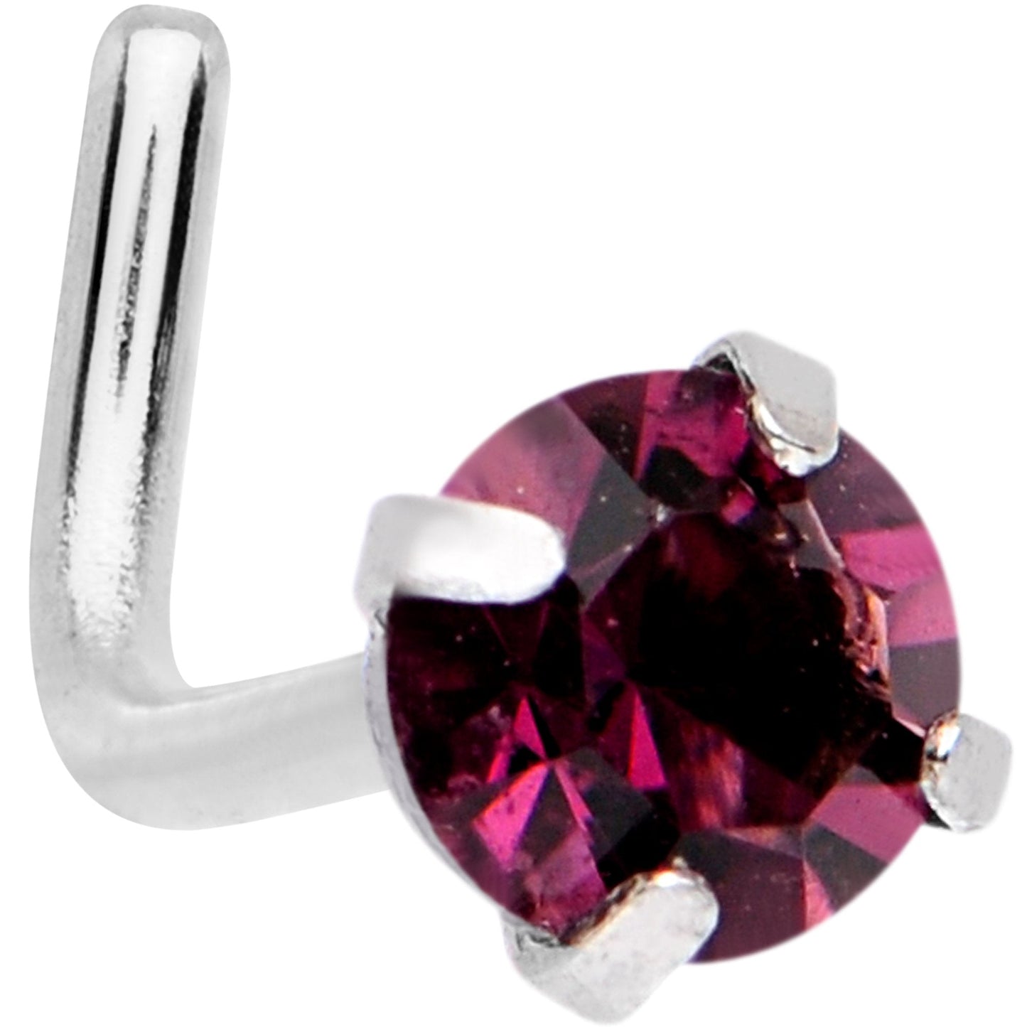 20G 1/4 Purple 3mm CZ Gem Steel L-Shape Nose Ring